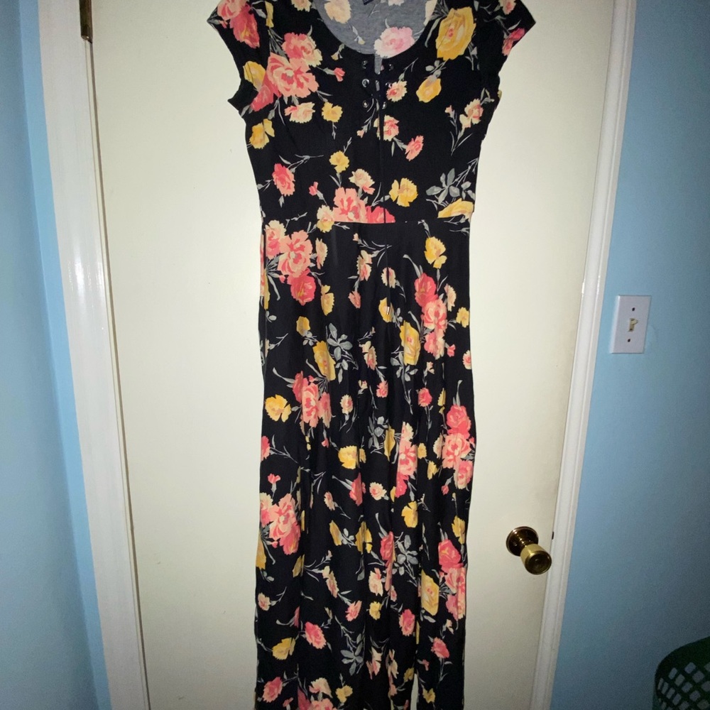 Chaps Floral Black Maxi Dress- medium